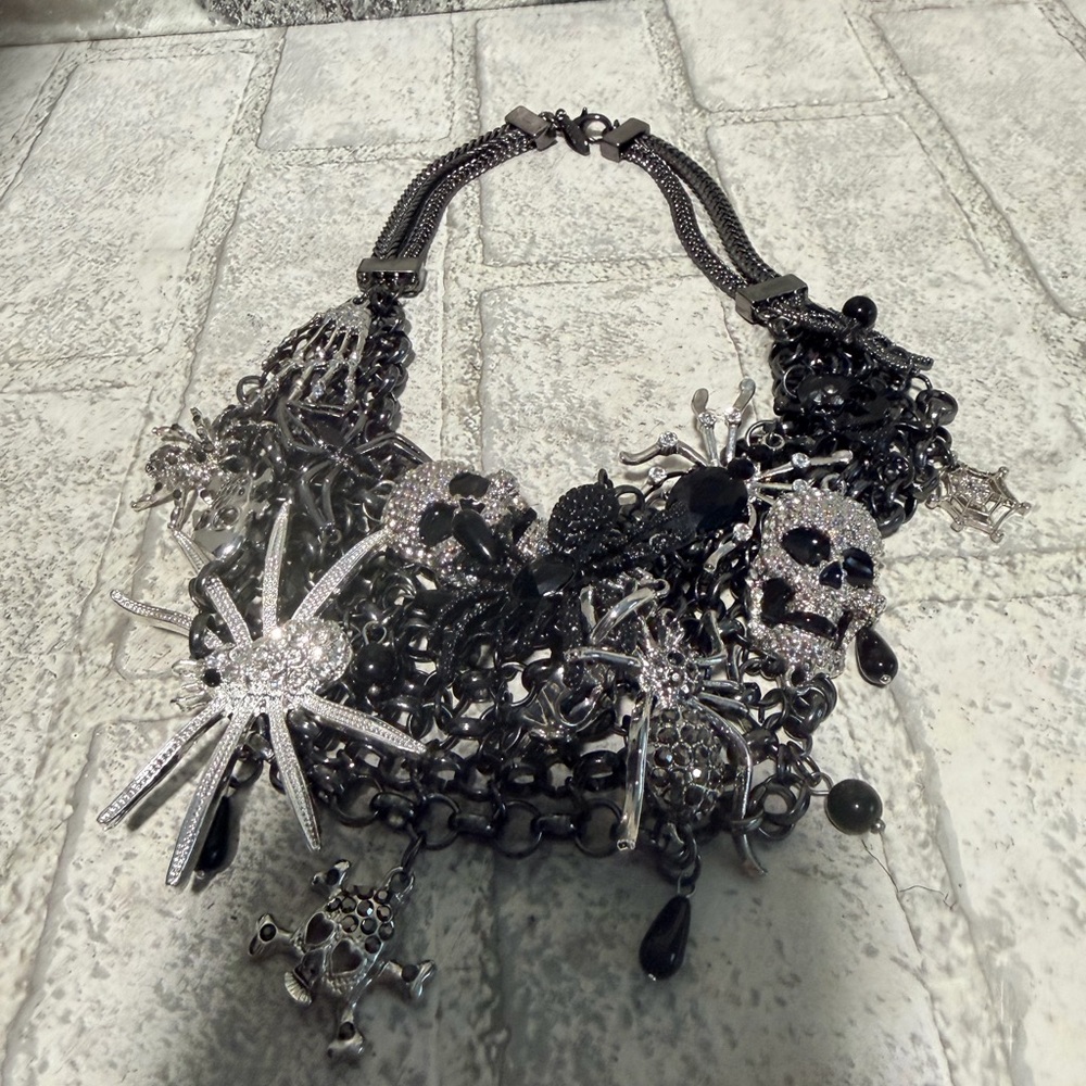 Natasha Couture statement piece skulls spiders black/ rhinestones